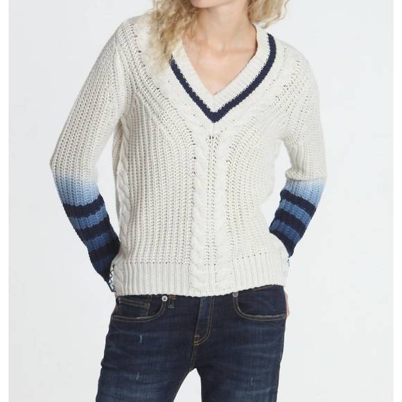 NEW LABEL+THREAD dip dyed vee sweater in ecru - Picture 1 of 3